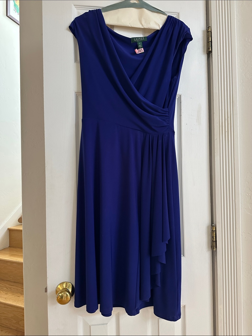 Lauren Ralph Lauren Cobalt Blue Draped Faux-Wrap Dress